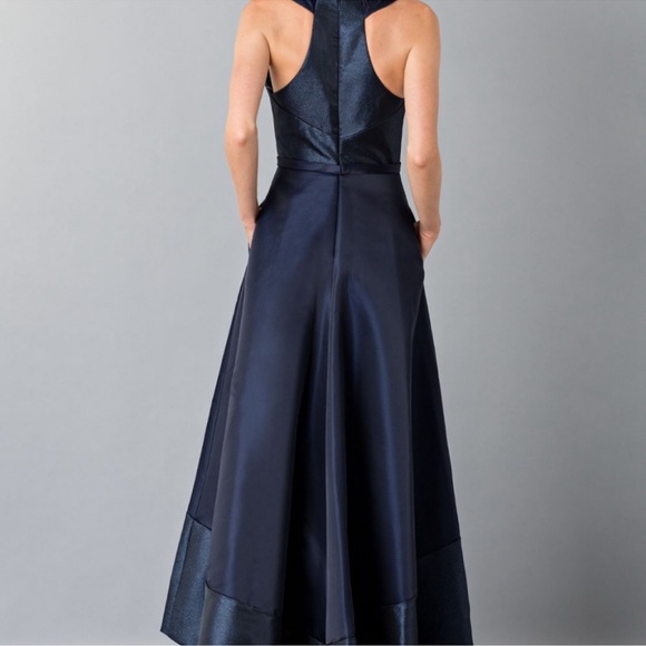 Theia NAVY BLUE high low V-Neck sleeveless evening long Gown - Picture 12 of 13